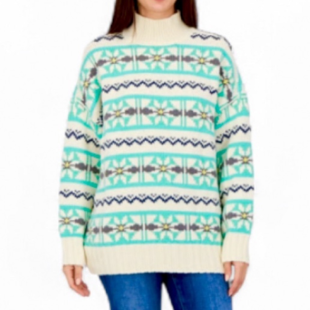 NEW American Eagle Mock Neck Fair Isle Oversized Sweater Cozy Comfy NWOT - Picture 2 of 9